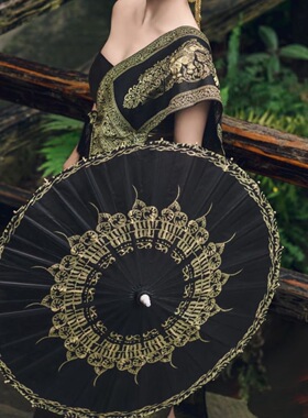 黑色手工桐油纸伞防雨遮阳傣族泼水节道具古装汉服吊顶装饰工艺伞