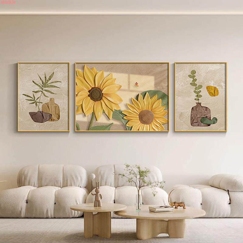沙发背景墙轻奢客厅新款简约感高级2026奶油现代装饰画风三联挂画
