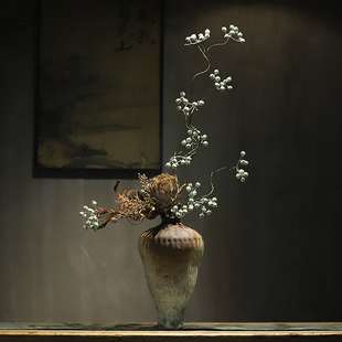 中古风禅意陶瓷花瓶摆件客厅玄关酒店侘寂风会所艺术装 饰品办公室