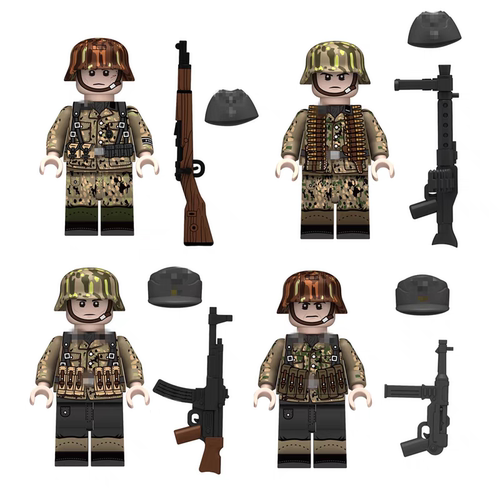 二次大战德军豌豆迷彩士兵积木人仔睿智德国部队拼装积木四面印刷
