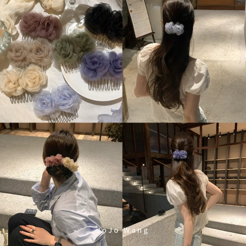 手心的蔷薇~欧根纱花朵发梳简约