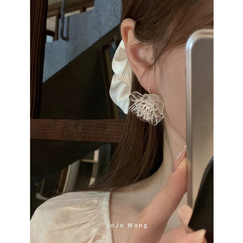 超绝大花朵！透明925银针耳饰