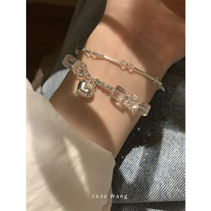 天然白水晶手链~925纯银天然石串珠手串手链女秋冬高颜值小众精致