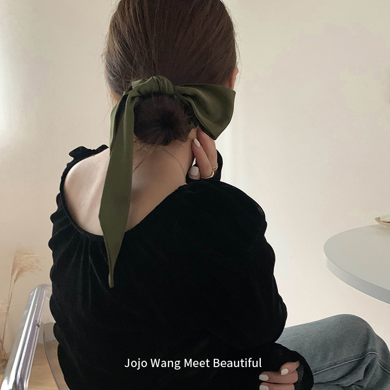 复古绿丝绸少女风边夹网红发饰