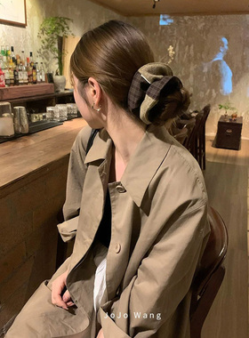 英伦~复古格纹气质发圈女扎头发