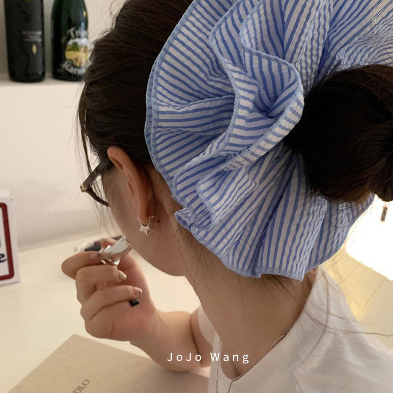条纹朵~大发圈肠圈双层条纹高弹扎头发短发饰后脑勺盘发头绳韩国