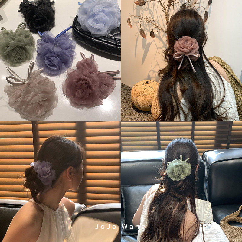 三种戴法绝美仙子花朵发圈~欧根纱气质肠圈女扎头发饰高级感洋气