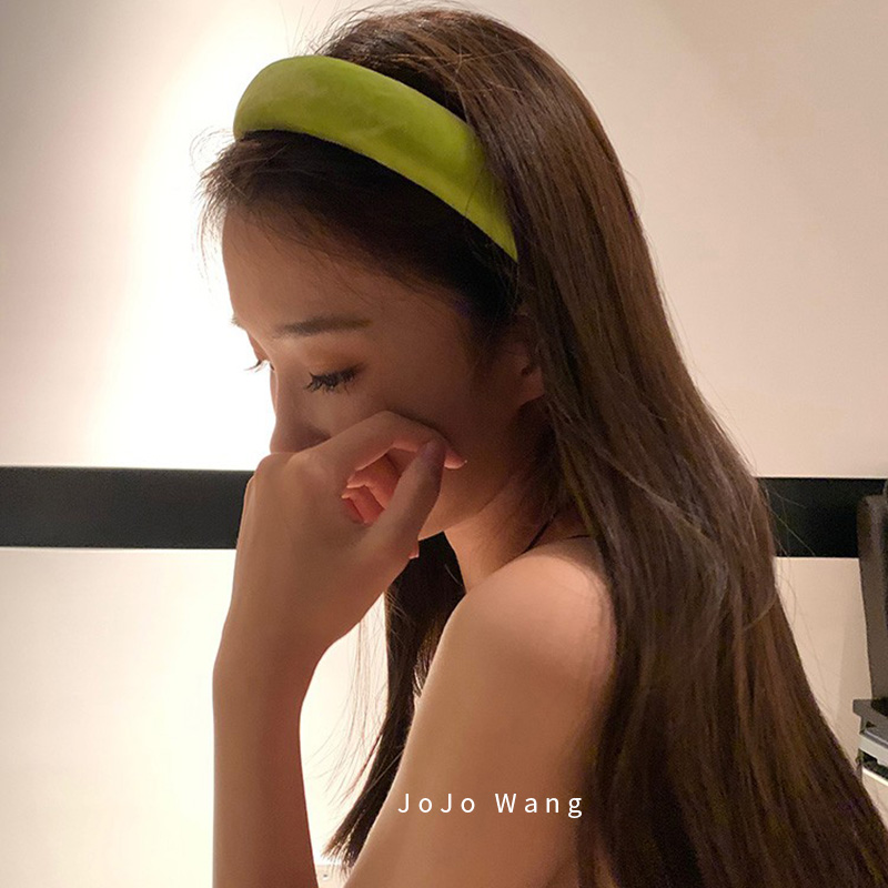 黄芥绿~真丝丝绒高颅顶发箍女
