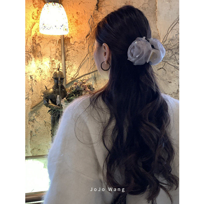 温柔姐姐~薄暮紫欧根纱花朵抓夹简约发抓高级发夹气质韩发饰头饰