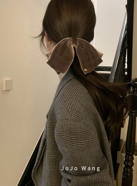 浅法式~gao档丝绒短飘带精致发抓蝴蝶结短发夹发卡女抓夹韩国发饰