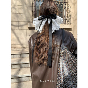 洋气博主~纯白蕾丝蝴蝶结发夹女大发圈头绳头饰发饰少女边夹顶夹