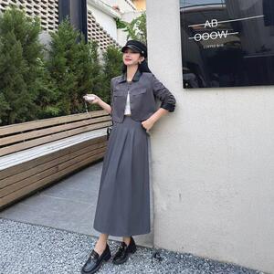 灰色法式职业套装女2024秋季新款正式场合小香风高级感两件套装裙