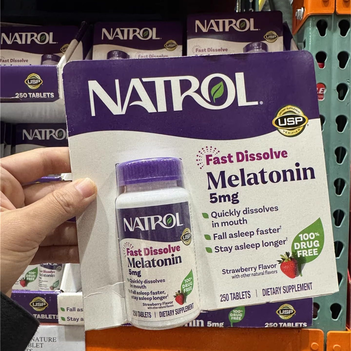 现货美国直购natrol melatonin 褪黑素松果体助眠草莓速溶片5mg