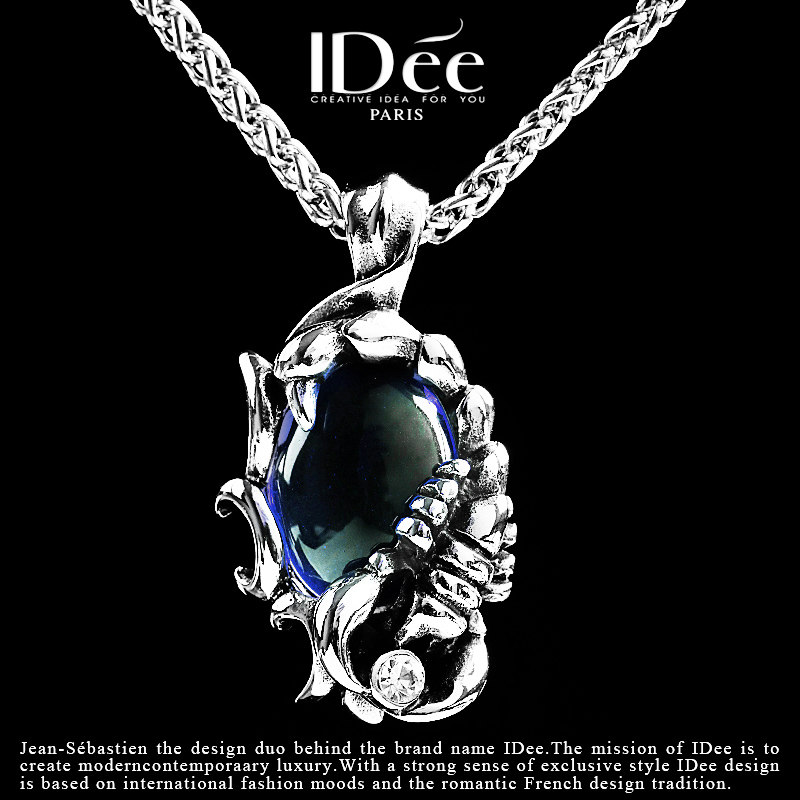 法国IDee蝎子蓝宝石项链男潮 个性时尚欧美吊坠天蝎座饰品配饰