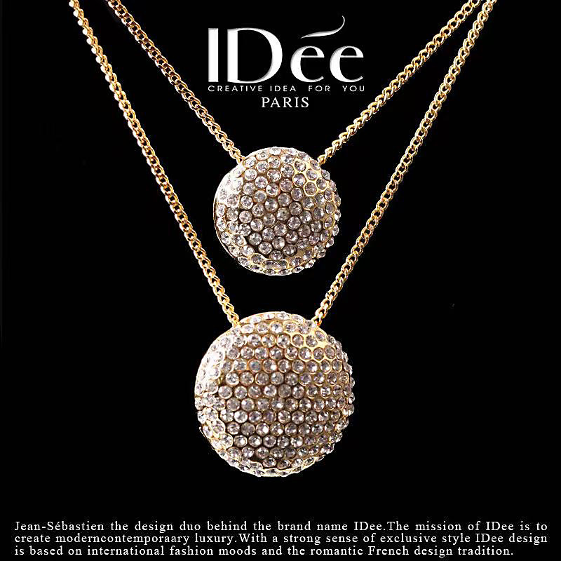 法国IDee水晶球项链女小众春夏 吊坠闪钻18K金色饰品双层潮牌轻奢