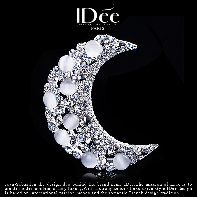 法国IDee月亮胸针女胸花别针时尚个性欧美宝石银色饰品2022潮牌