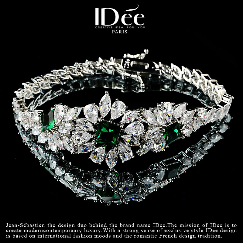 法国IDee辉映祖母绿绿宝石手链女潮牌轻奢宴会手环腕饰小众设计感