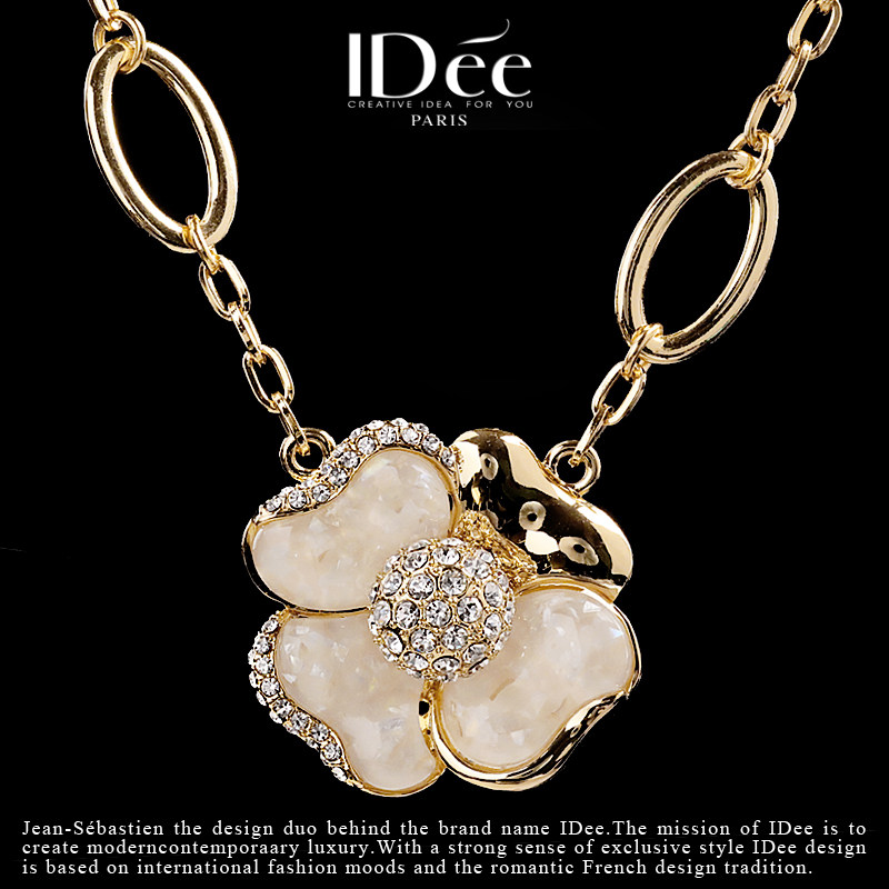 法国IDee花朵毛衣项链女 长款毛衣链18K金色吊坠挂件配饰品轻奢