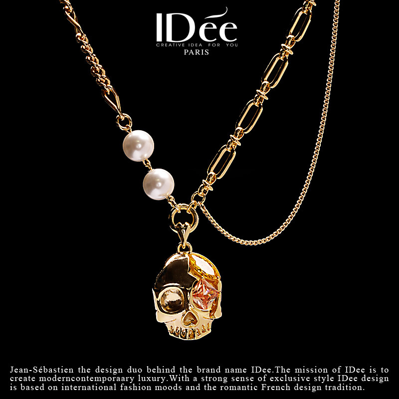 法国IDee金色骷髅头嘻哈项链女个性法式时尚小众设计感配饰品礼物