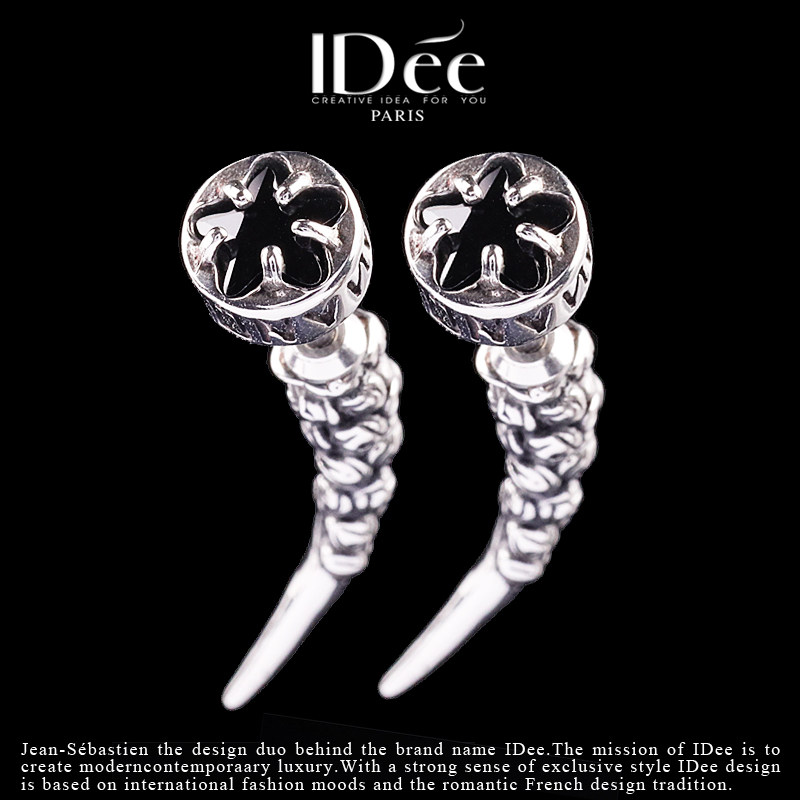法国IDee狼牙耳钉男个性嘻哈潮男女双面耳坠银色耳饰品潮牌配饰