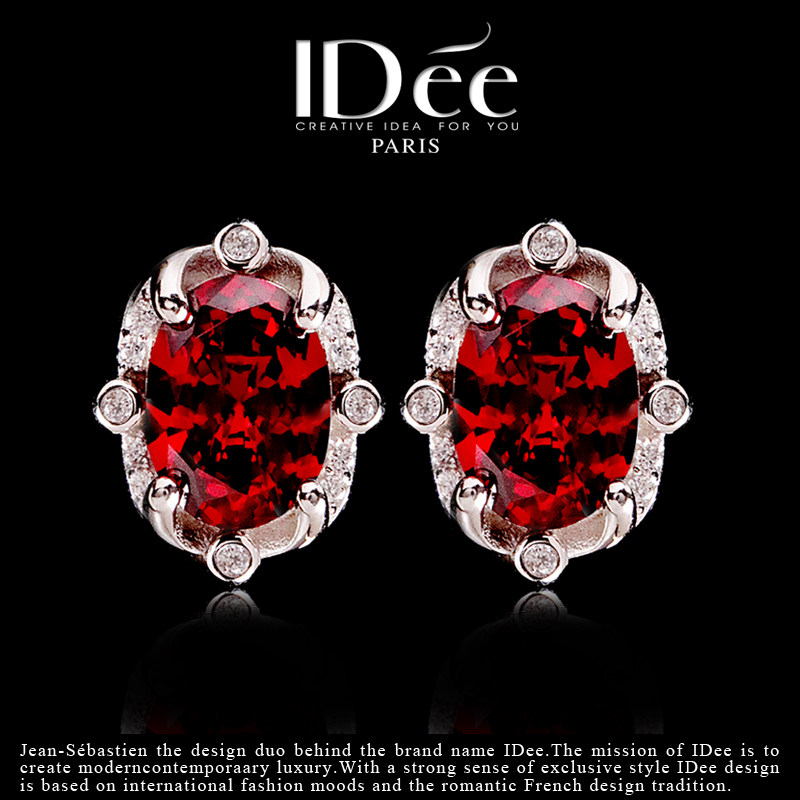 法国IDee红宝石耳钉女银饰耳坠时尚气质925银耳饰品配饰轻奢潮牌