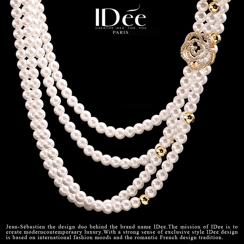 法国IDee双层项链女 长款毛衣链仿珍珠链潮牌轻奢饰品2022年新款