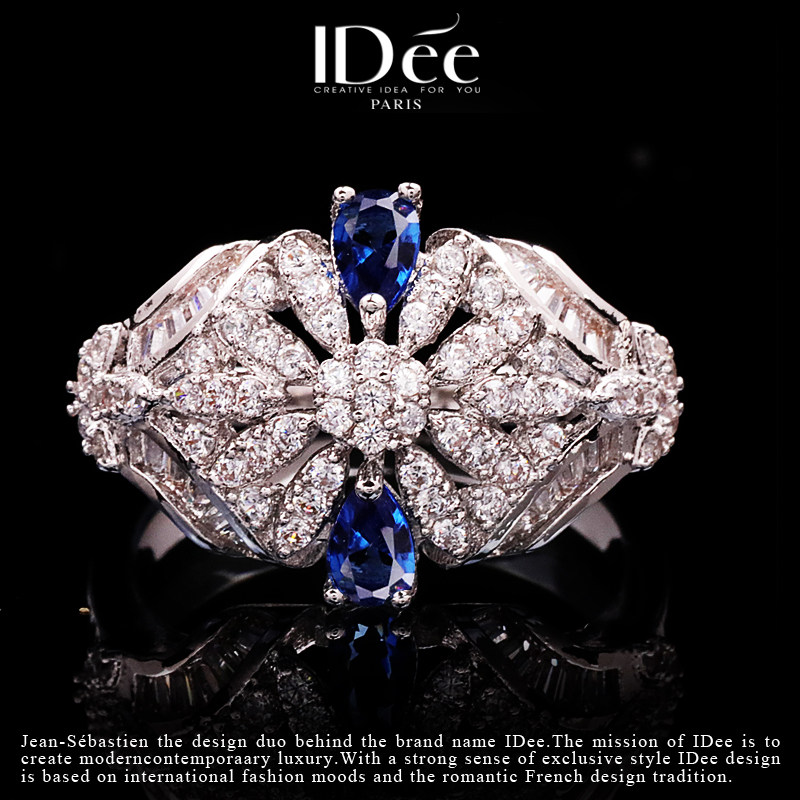 法国IDee思念蓝宝石戒指女时尚气质宴会夸张指环轻奢小众饰品新款