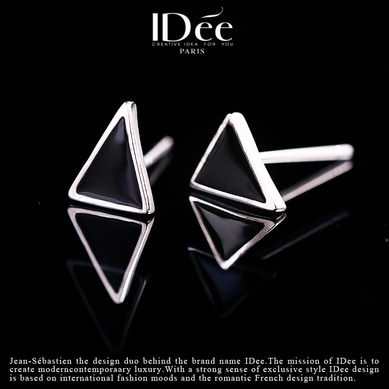 法国IDee银饰耳钉男女 黑色三角形气质个性情侣925纯耳饰嘻哈潮牌