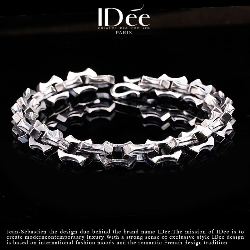 法国IDee锋锐泰银手链 潮男个性手环925纯银复古嘻哈配饰潮牌饰品