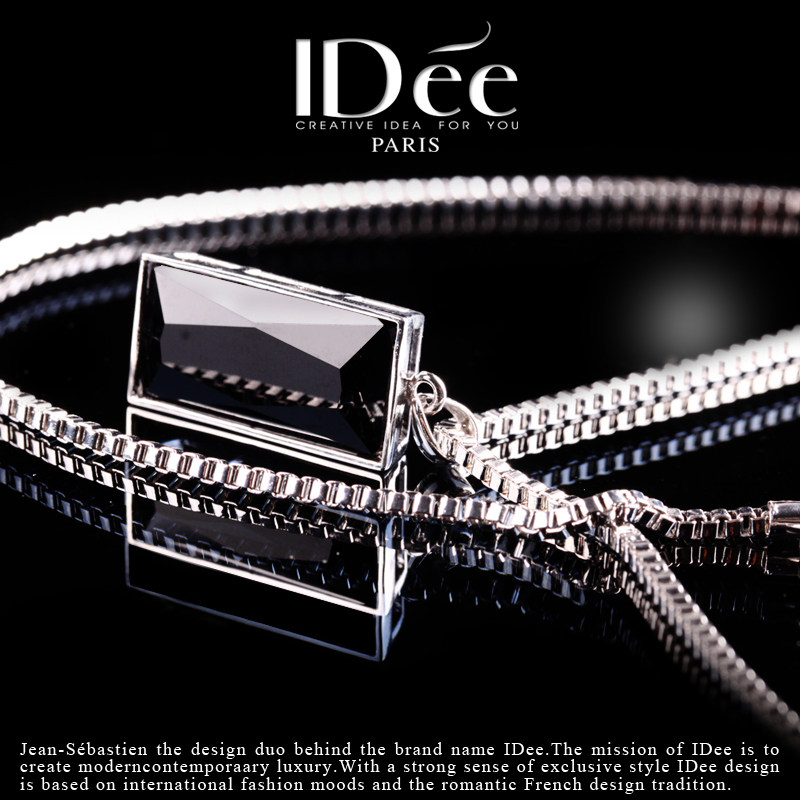 法国IDee黑色宝石项链男潮 水晶个性纯银吊坠潮牌挂件网红银饰品