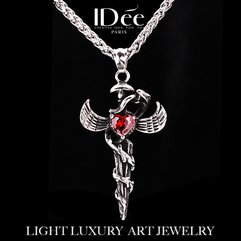 法国IDee红色宝石蛇十字架项链男 潮牌个性时尚吊坠嘻哈饰品挂件
