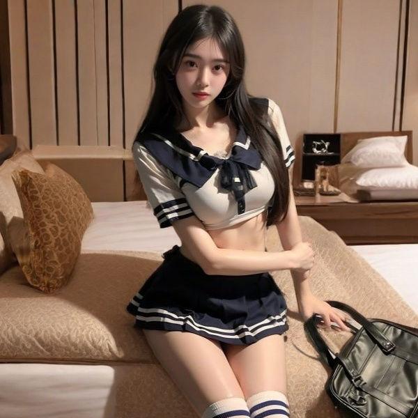 qqny内衣JK制服纯欲风辣妹性感套装夏天学院风收腰衬衫女超短百褶图片