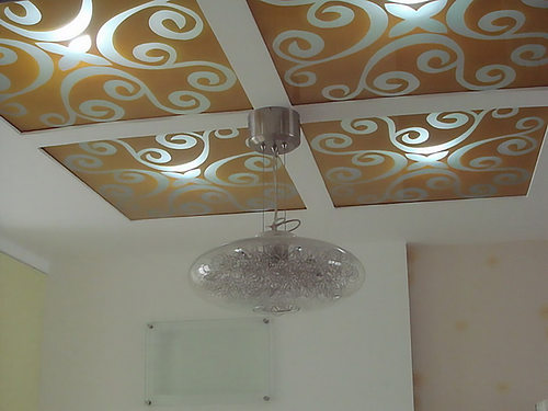 定制彩绘艺术玻璃钢化吊顶欧式打灯灯罩田字型天花茶色大方咖啡色