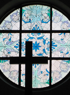 定做玄关隔断屏风窗吊顶蓝色欧式教堂彩色蒂凡尼艺术玻璃地中海