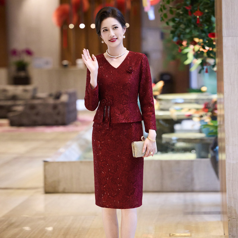 喜妈妈礼服高贵气质2026新款假二件修身酒红色婆婆婚宴装喜服晚装,女装/女士精品,礼服/晚装,淘宝优惠券,粉丝福利购,淘宝优惠卷