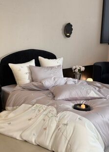 高奢100支刺绣全棉新中式贡缎100%纯棉四件套简约床上用品套件