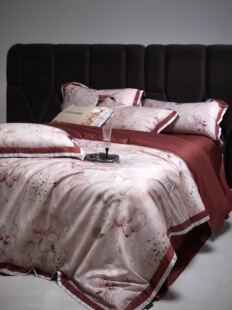 100支长绒棉贡缎数码印花宽边拼接双人床上用品四件套