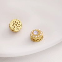 9# золотое прозрачное стекло | полые бусины-проставки из медного песка и золота, круглые, инкрустированные жемчугом 9 мм, диаметр отверстия около 1,5 мм 1 шт.