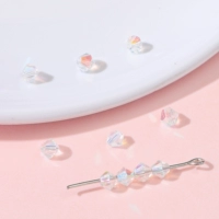 14 # остроконечные бусины | бусины стеклянные хрустальные 4мм, диаметр отверстия около 1мм, цвет белый AB, примерно 20 шт./упак.