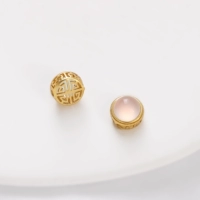 6# золотисто-белое стекло | полые бусины-проставки из медного песка и золота, маленькие круглые 10 мм, диаметр отверстия около 1,5 мм 1 шт.