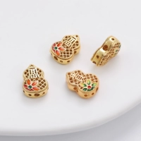 56# красный и зеленый | медь, песок, золото, инкрустация стеклянными бусами-спейсерами тыква 10х14мм, диаметр отверстия около 1,5мм 1 шт./пакет