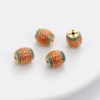 32# красный и зеленый | Бусины-спейсеры медные, позолоченные, масляные, барабанные 9х10мм, диаметр отверстия около 1,5мм, 1 шт./пакет