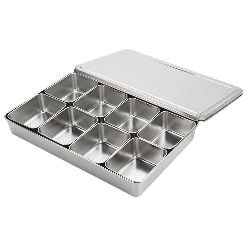 不锈钢厨房调味盒带盖方形料盒盐罐八格六格套装日式高档厨房用品