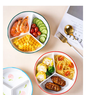 陶瓷餐盘分格盘微波炉减肥减脂带盖儿童早餐盘上班族专用加热饭盒