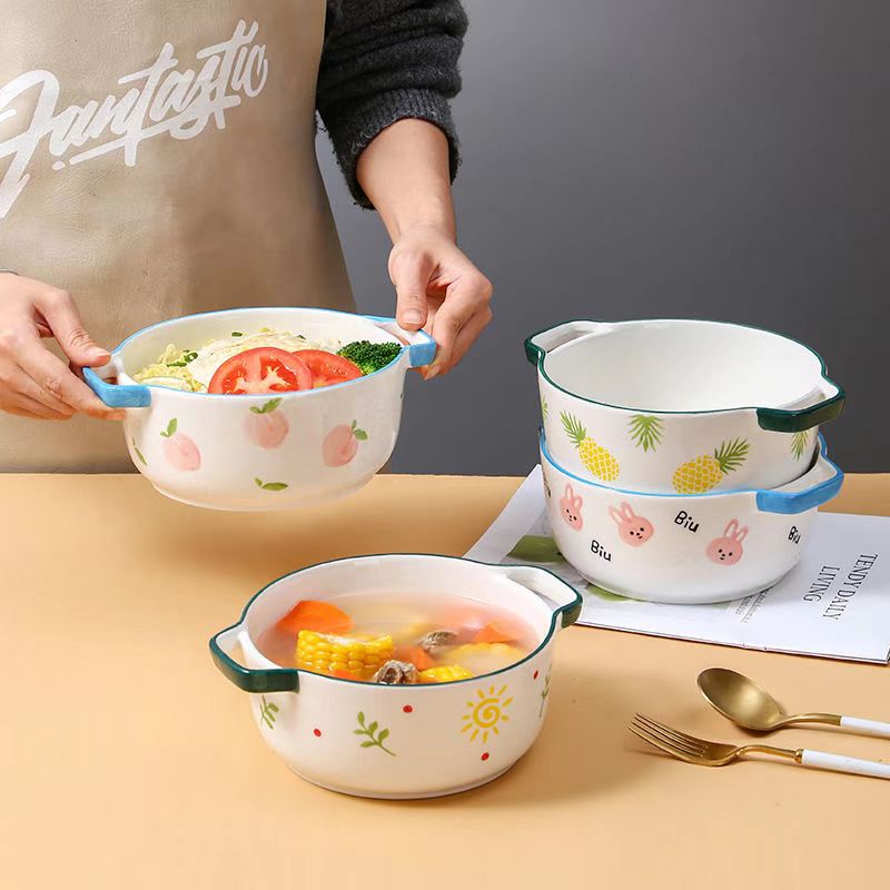 陶瓷泡面碗带把手可爱风宿舍用