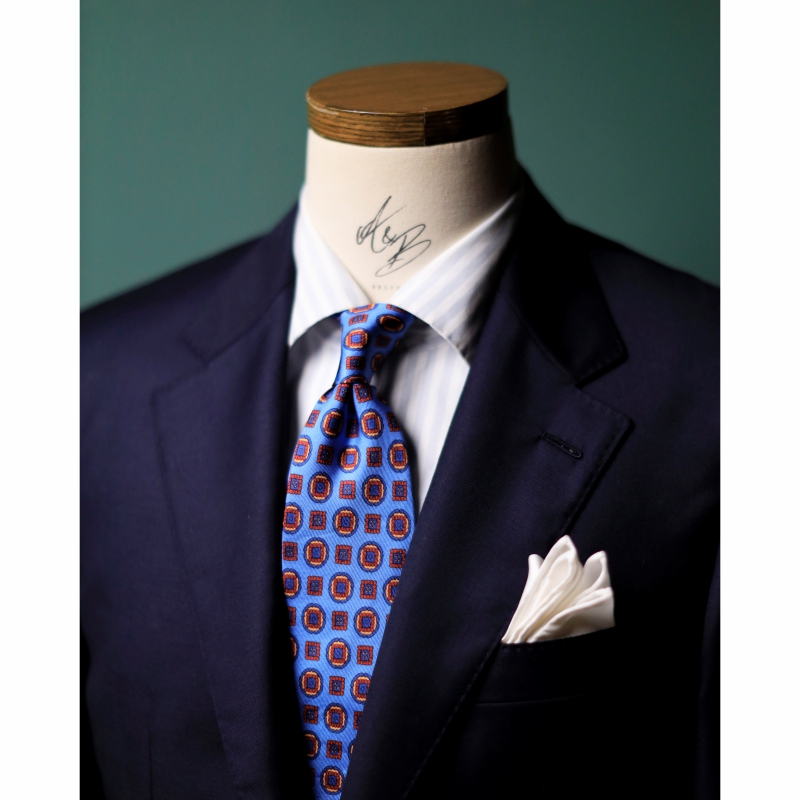 ilLupo 蓝色底色 钱币花纹 男士商务休闲全手工三褶真丝领带