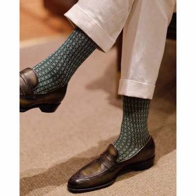 中筒绅士袜丝光棉男士商务拼色