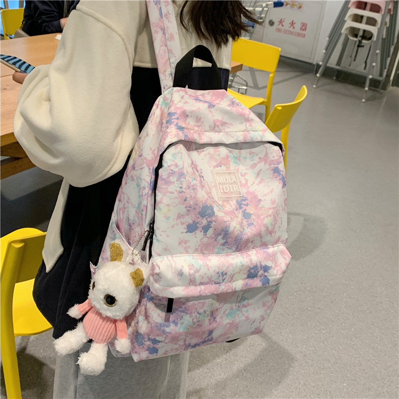 ins风书包女韩版高中大学生渐变百搭双肩背包校园简森系少女帆布