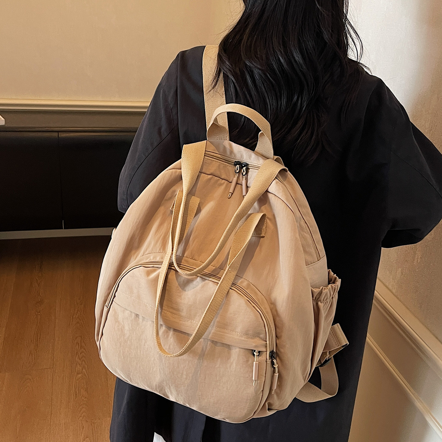 韩系双肩包女2025新款多功能背包手提包防水轻便登山包大学生书包