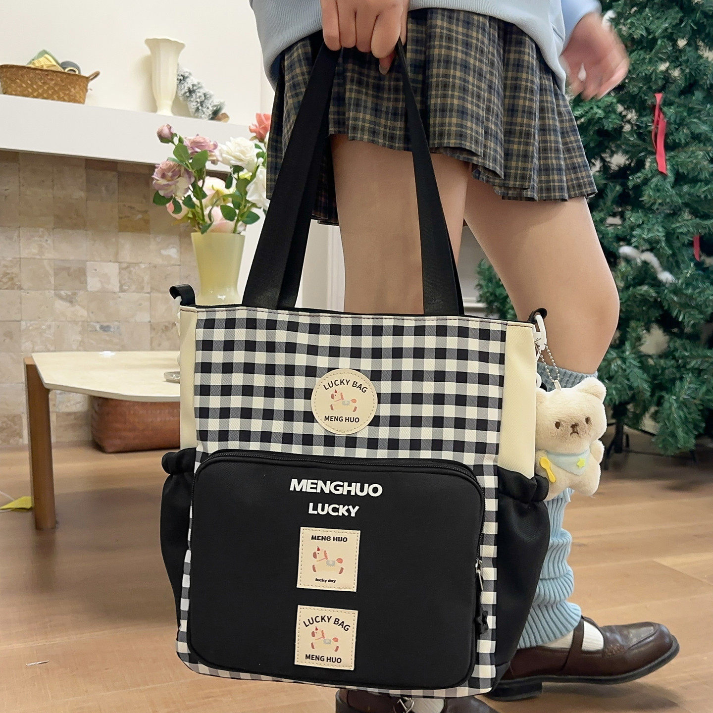 手提拎书包女孩小学生补课班单肩包儿童外出背包初中生斜挎补习包